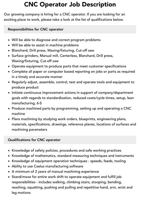 cnc machine operator duties and responsibilities|cnc machine setup operator.